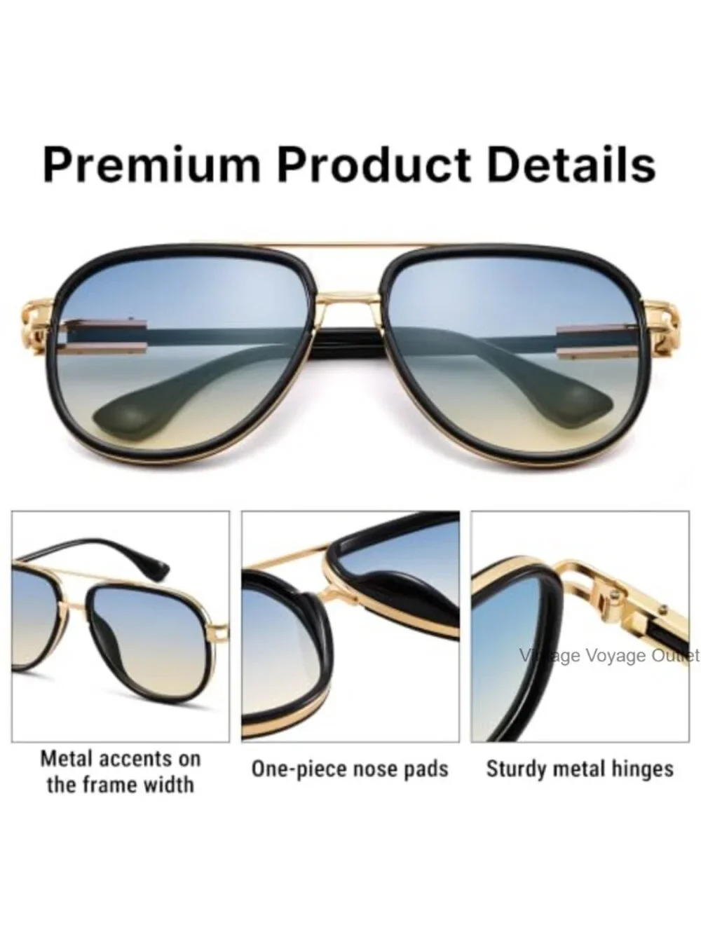 Oversized Aviator Sunglasses Double Bridge Metal UV400 Gradient